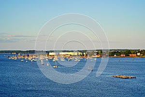 Landscape of Fore river and Portland downtown in Portland, Maine, USA