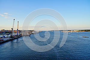 Landscape of Fore river and Portland downtown in Portland, Maine, USA