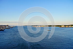 Landscape of Fore river and Portland downtown in Portland, Maine, USA