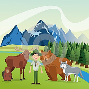 Landscape with forest animals design, mountain icon, Colorfull