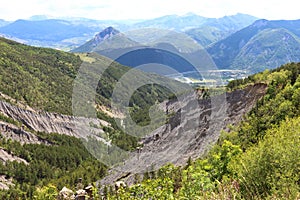 Landscape with the formation of earth pyramids, french Hautes-Alpes