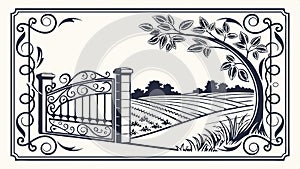 Landscape frame vector design, scenic nature border, rustic landscape illustration vector design Generative AI photo