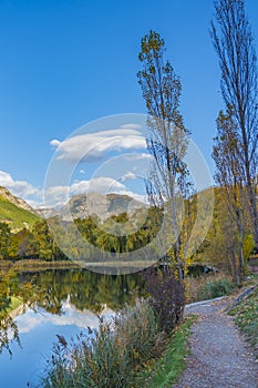 Landscape in the French southern alps in the middle of a large valley in autumn