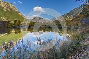 Landscape in the French southern alps in the middle of a large valley in autumn