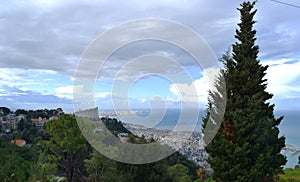Landscape in front of the mediterranee, Harissa with Beirut in a far end