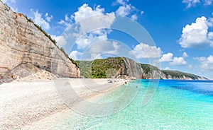 Landscape with Fteri beach on Kefalonia, Greece photo
