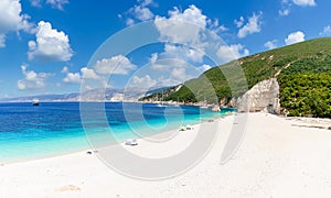 Landscape with Fteri beach on Kefalonia, Greece photo