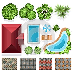 Landscape garden design vector elements top view