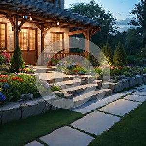 Landscape Garden design walkway with planting shrubs design for decoration house or hotel,Softscape and hardscape for