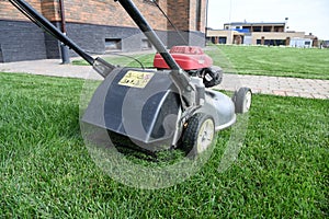 Landscape or garden service turf field or lawn mowing