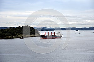 Landscape of the Gatun Lake on a cloudy day.