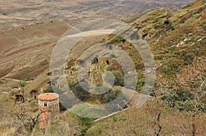 Landscape in Georgia: desert, steppe, hills and rocks on border with Azerbaijan