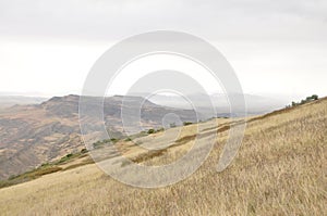 Landscape in Georgia: desert, steppe, hills and rocks on border with Azerbaijan