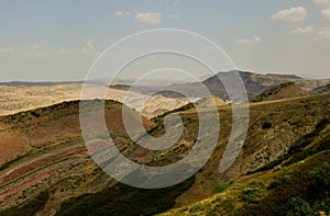 Landscape in Georgia: desert, steppe, hills and rocks on border with Azerbaijan