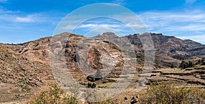 Landscape in Gheralta near Abraha Asbaha in Northern Ethiopia, Africa