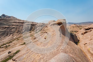 Landscape of the gorge and rocks of Bektau-ata in Kazakhstan