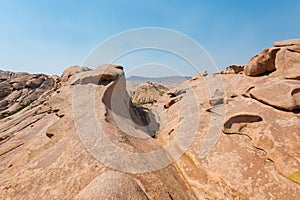 Landscape of the gorge and rocks of Bektau-ata in Kazakhstan