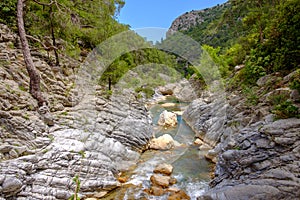 Landscape of Goynuk canyon, Turkey, urquoise water and mountains in the background