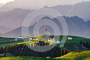 The landscape of grassland sunrise in Jiang braque scenic spot