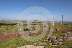 Landscape of grassland and wind power windmill in Zhangbei, China