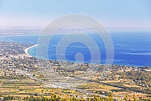 Landscape of Greece. Coast of Aegean sea near Olimpic Mountain.