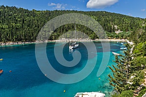 Landscape with Green Forest around Foki Fiskardo Beach, Kefalonia, Ionian islands, Greece