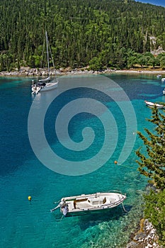 Landscape with Green Forest around Foki Fiskardo Beach, Kefalonia, Ionian islands, Greece