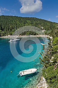 Landscape with Green Forest around Foki Fiskardo Beach, Kefalonia, Ionian islands, Greece