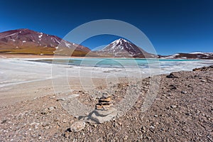 Landscape of the Green Lagoon in Eduardo Avaroa National Park, Bolivia