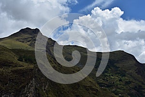 Landscape of a green mountain in HuascarÃ¡n National Park