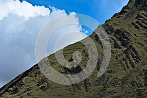 Landscape of a green mountain sunny sky in Huascaran National Park