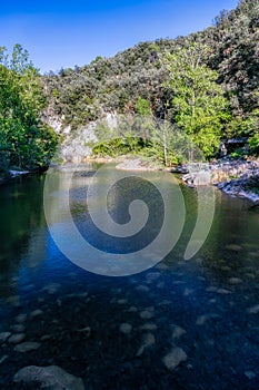 Landscape of green mountains in Sadernes, Catalonia, Spain