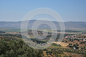 Landscape of a green valley from Sepphoris Zippori National Park in Central Galilee Israel