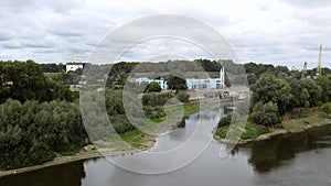 Landscape with grey clouds and Desna river