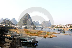 Landscape of Guilin City, China mountain peak and river