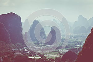 Landscape of Guilin, Karst mountains. Located near Yangshuo, Gui