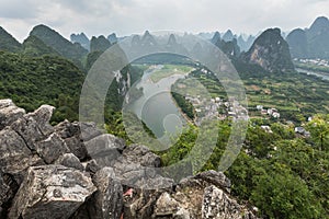 Landscape of Guilin, Li River and Karst mountains. Located near
