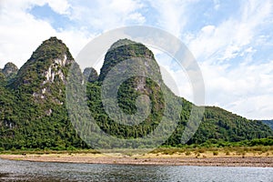 Landscape of Guilin, Li River and Karst mountains. Located near Yangshuo, Guilin, Guangxi, China