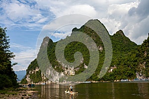 Landscape of Guilin, Li River and Karst mountains. Located near Yangshuo, Guilin, Guangxi, China