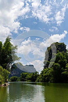 Landscape of Guilin, Li River and Karst mountains. Located near Yangshuo, Guilin, Guangxi, China