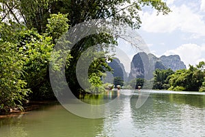 Landscape of Guilin, Li River and Karst mountains. Located near Yangshuo, Guilin, Guangxi, China