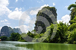 Landscape of Guilin, Li River and Karst mountains. Located near Yangshuo, Guilin, Guangxi, China