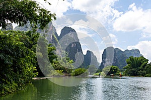 Landscape of Guilin, Li River and Karst mountains. Located near Yangshuo, Guilin, Guangxi, China