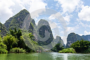 Landscape of Guilin, Li River and Karst mountains. Located near Yangshuo, Guilin, Guangxi, China