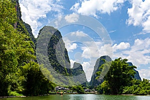 Landscape of Guilin, Li River and Karst mountains. Located near Yangshuo, Guilin, Guangxi, China