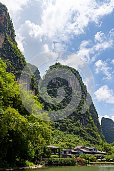 Landscape of Guilin, Li River and Karst mountains. Located near Yangshuo, Guilin, Guangxi, China