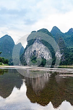 Landscape of Guilin, Li River and Karst mountains. Located near Yangshuo, Guilin, Guangxi, China