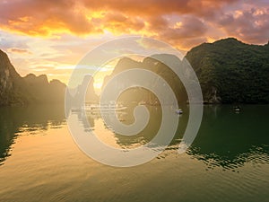 Landscape with Halong bay at sunrise, Vietnam