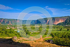 Landscape Harau Valley with green fields and mountains, Sumatra