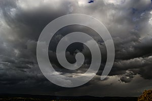 Landscape with heavy and gray clouds of a very strong storm